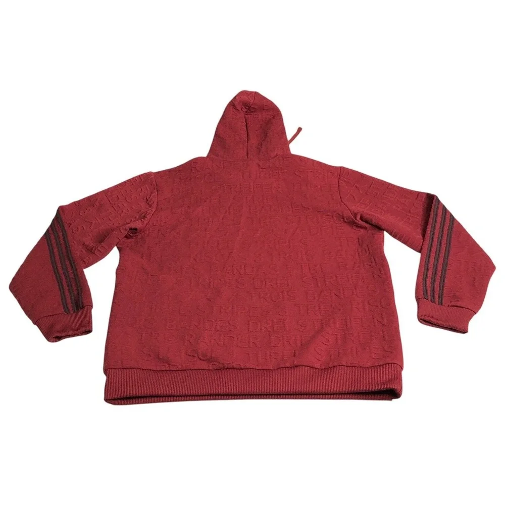 Adidas Hoodie Sweatshirt Mens XL Red Maroon 3 Stripe Embossed Pockets Pullover